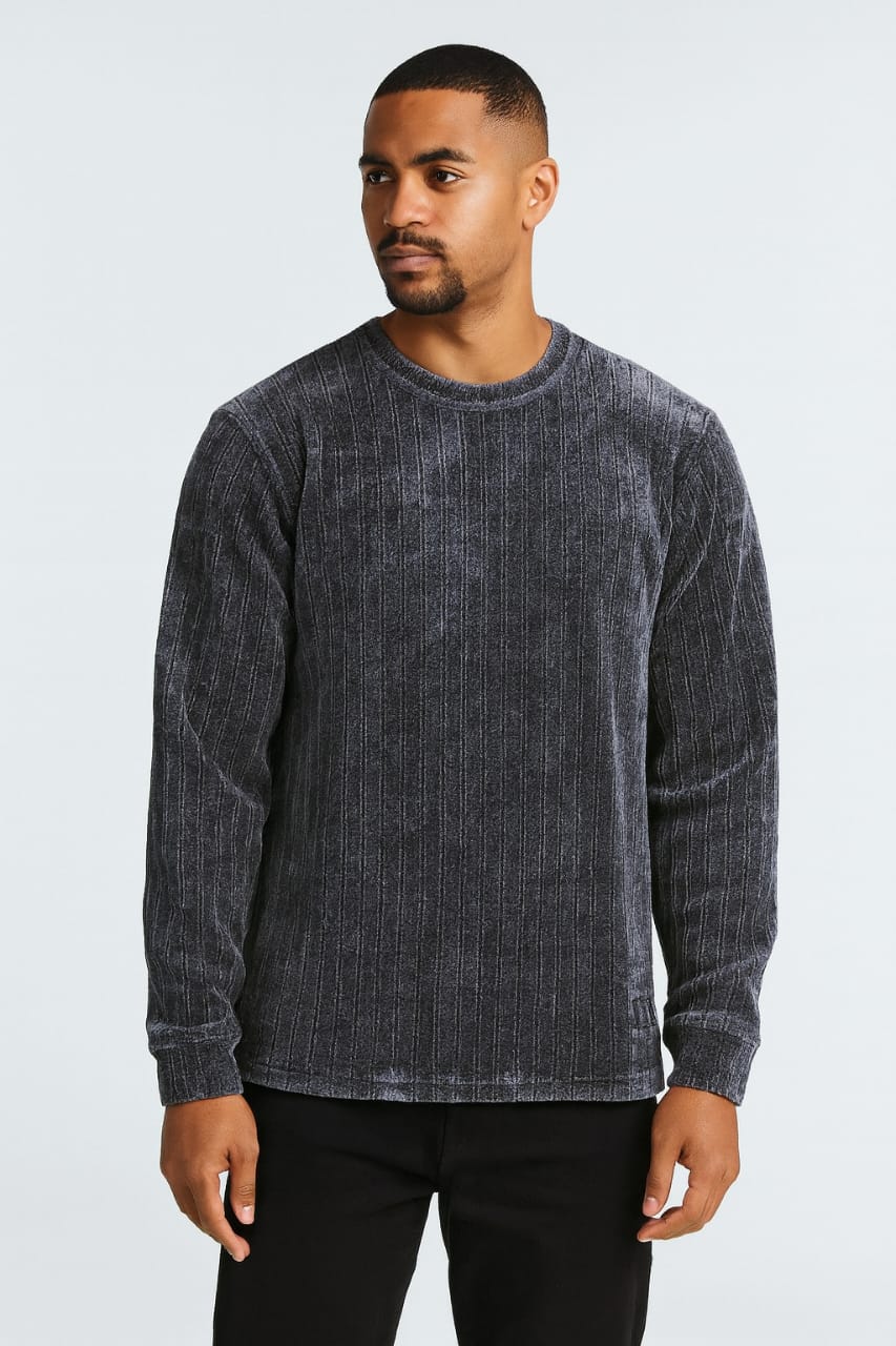Rysto Club Charcoal Corded Texture Sweat Shirt