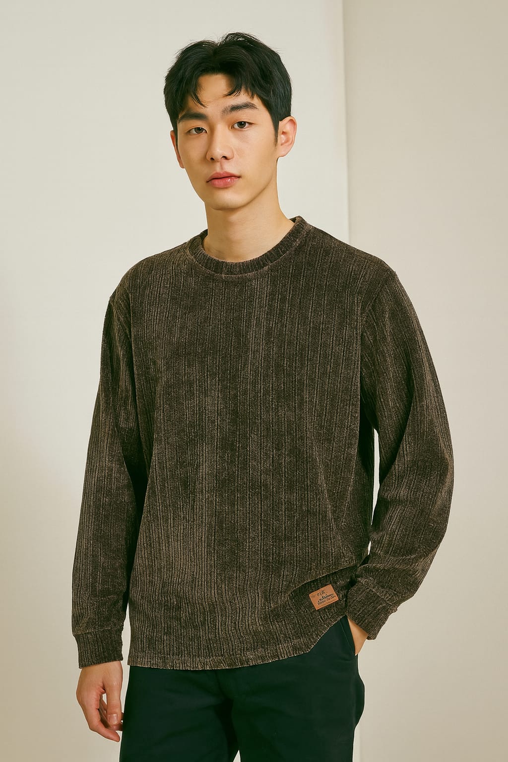 Rysto Club Vintage Brown Corded Textured Sweat Shirt