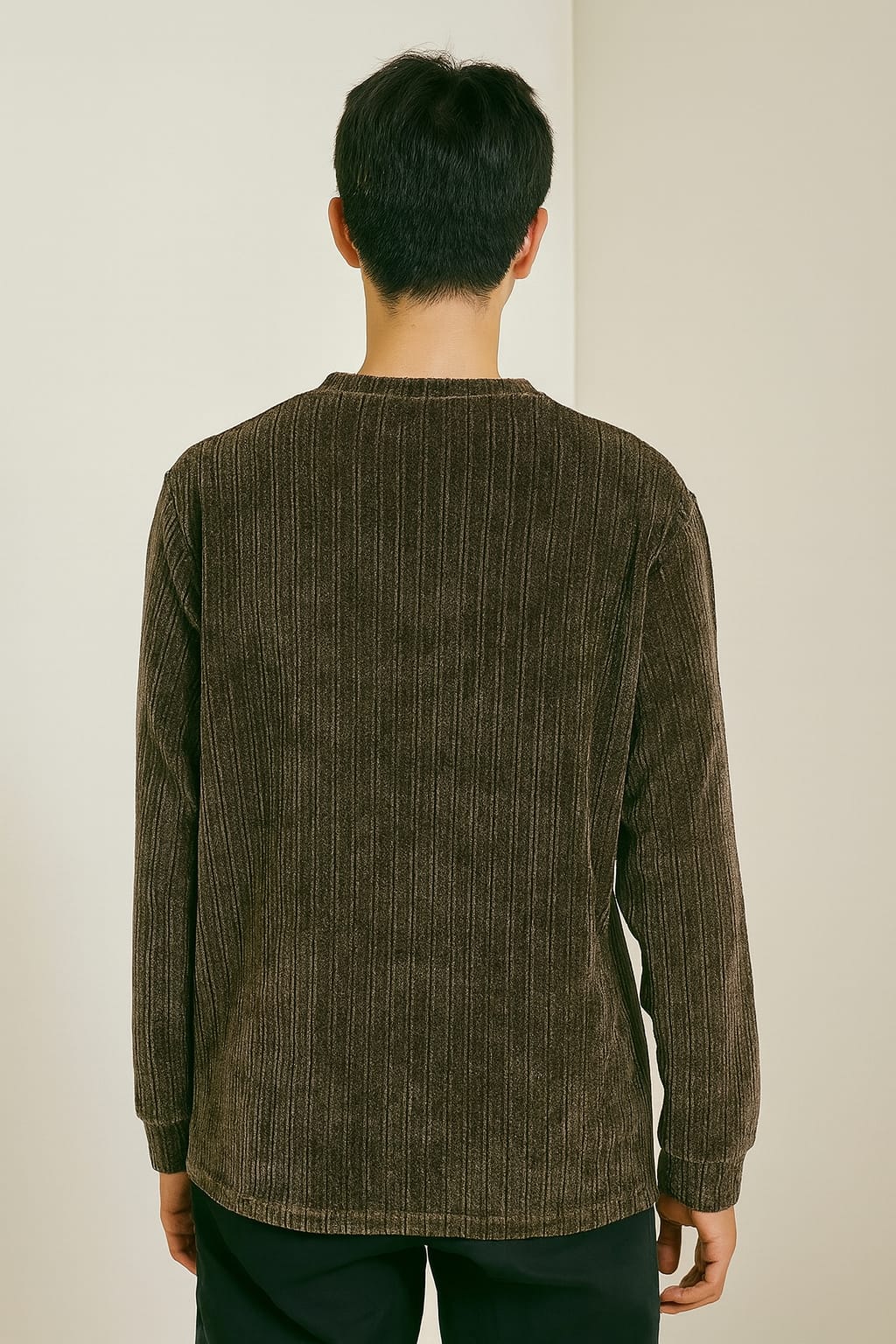 Rysto Club Vintage Brown Corded Textured Sweat Shirt
