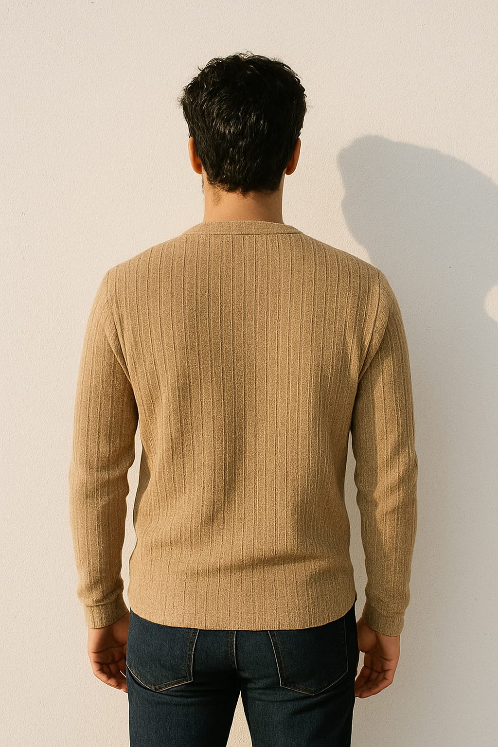 Rysto Club Ribbed Beige Corded Textured Sweat Shirt